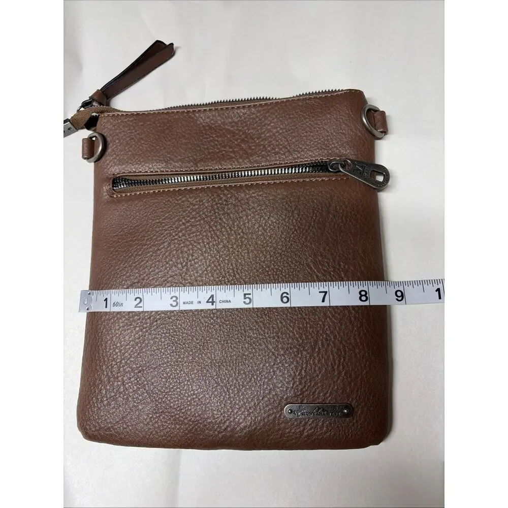 Montana West - Brown Leather Crossbody Bag - **Missing Strap** Zipper Closure